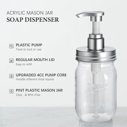 Amolliar Plastic Mason Jar Soap Dispenser - Image 2