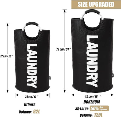 DOKEHOM 125L X-Large Laundry Basket, Collapsible Laundry Bag, Freestanding Tall Clothes Hamper, Foldable Washing Bin (Black)