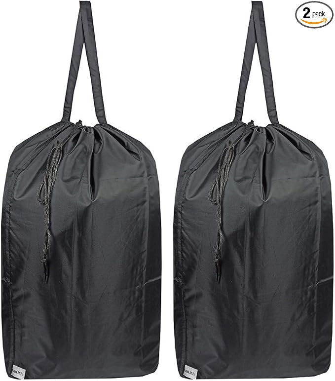 Washable Travel Laundry Bag with Handles and Drawstring (2 Pack), Heavy Duty Large Enough to Hold 3 Loads of Laundry, Fit a Laundry Basket or Clothes Hamper, 27.5x34.5 in,Black