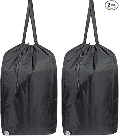 Washable Travel Laundry Bag with Handles and Drawstring (2 Pack), Heavy Duty Large Enough to Hold 3 Loads of Laundry, Fit a Laundry Basket or Clothes Hamper, 27.5x34.5 in,Black