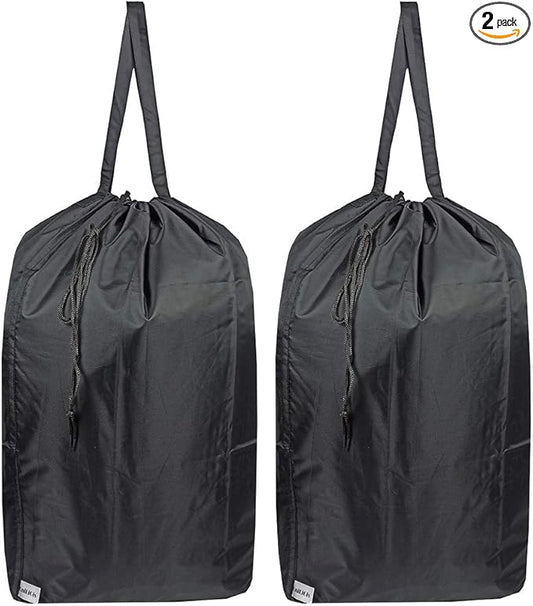 Washable Travel Laundry Bag with Handles and Drawstring (2 Pack), Heavy Duty Large Enough to Hold 3 Loads of Laundry, Fit a Laundry Basket or Clothes Hamper, 27.5x34.5 in,Black