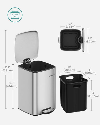 SONGMICS Kitchen Trash Can, 5.2-Gallon Trash Bin, Stainless Steel Garbage Can - Image 7