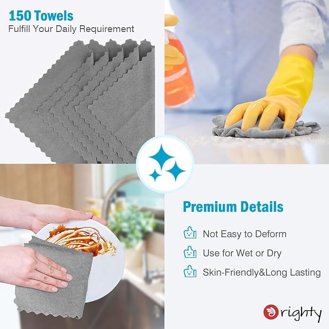 Orighty Grey Microfiber Cleaning Cloth, 150 Pack Highly Absorbent Cleaning - Image 5