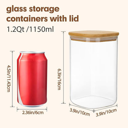 Moretoes 6 Pack 1.2qt Square Glass Storage Containers - Image 2