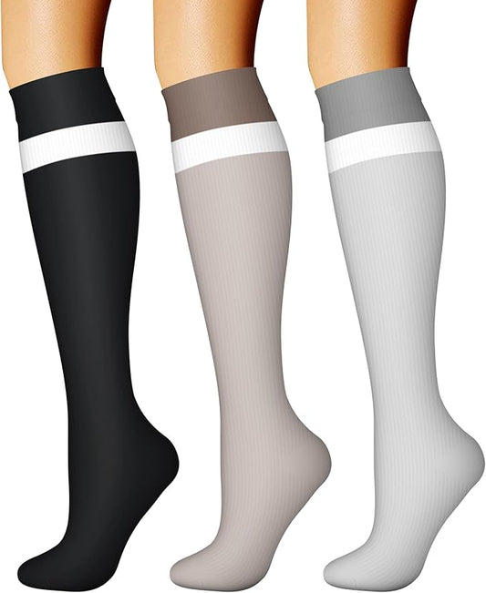 CHARMKING Compression Socks for Women & Men Circulation (3 Pairs) 15-20 mmHg is Best Support for Athletic Running Cycling
