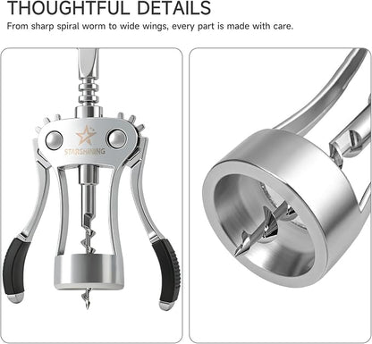 Wine Opener, Heavy-Duty Zinc Alloy Wing Corkscrew Manual Wine Bottle Opener - Image 3