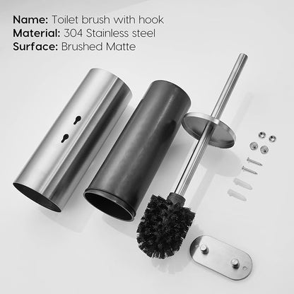 Brushed Stainless Steel Toilet Brush and Cover, No-Punch Hook Base Dual Purpose - Image 7
