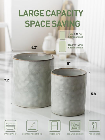 famiware Ocean Utensil Holder, 7.2"+5.8" Ceramic Kitchen Utensil Holder - Image 5