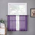 Tollpiz Short Sheer Tier Curtains Linen Textured Half Kitchen Curtain Sheers Light Filtering Rod Pocket Voile Small Curtain for Bathroom, 25 x 24 inches Long, Royal Purple, Set of 2 Panels