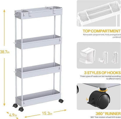 SPACELEAD 2-piece Set Slim Storage Cart 3 Tier, Bathroom Organizer Rolling - Image 2