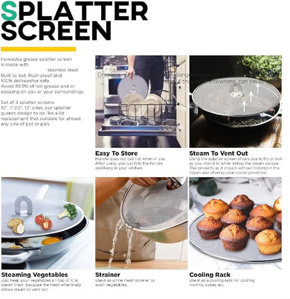 Homestia Splatter Screen for Kitchen, Stainless Steel Fine Mesh Splatter Screen - Image 4