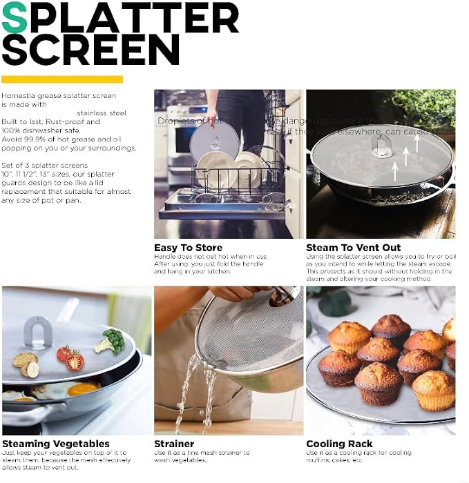 Homestia Splatter Screen for Kitchen, Stainless Steel Fine Mesh Splatter Screen - Image 8