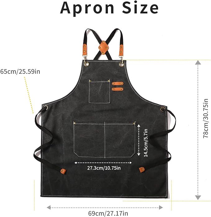 Tosewever Canvas Cross Back Chef Cotton Aprons - Image 7