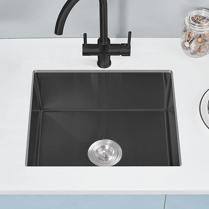 POPFLY 23×18 Inch Undermounter Kitchen Sink, 18 Gauge Stainless Steel Handmade Single Bowl Outdoor Small Rv Sink 9 Inch Deep Black Bar Prep Sink