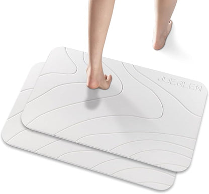 JUERLEN 2 Pack Diatomaceous Earth Shower Mat, Stone Bath Mat, Nonslip Super by JUERLEN
