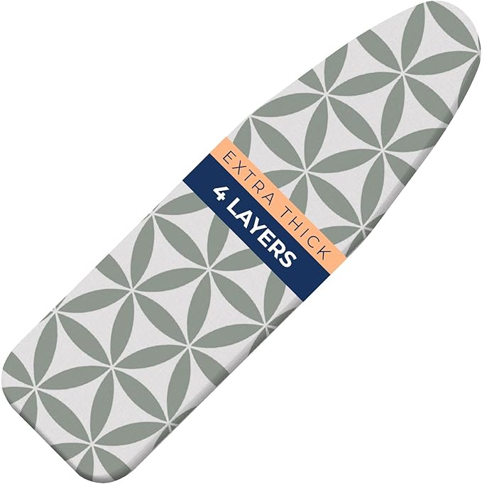 Ironing Board Cover and Pad Extra Thick Heavy Duty Padded 4 Layers Non Stick Scorch and Stain Resistant 15x54 and 3 Fasteners Elastic Edge with Bonus Protective Scorch Mesh Cloth