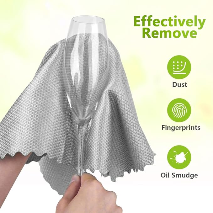 HOMEXCEL Grey Microfiber Glass Cleaning Cloths-6PK, 16"x14" Lint Free Window Cleaning Cloth, Glasses, Mirrors, Screens, Stainless Steel, Premium Microfiber Wipes for Cleaning, Glass and Window Cleaner