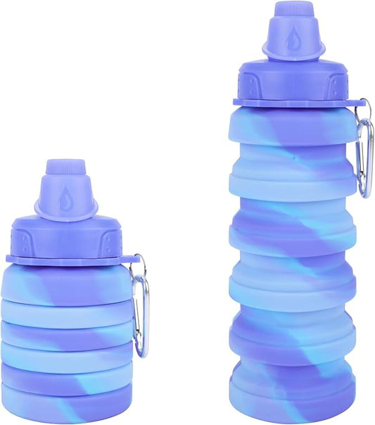 Collapsible Water Bottle for Adults, Boys, Students, Kids, Reusable Silicone Foldable Water Bottles for Travel Camping Hiking, Portable Sports Water Bottle, Purple & Blue