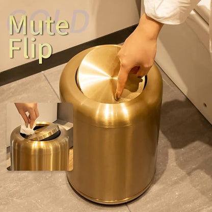 Waste Can 3 Gallon with Swing Lid，Brushed Stainless Steel Gold Trash Can，Metal - Image 6