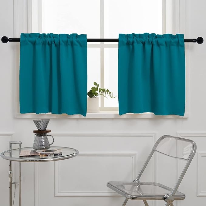 Pickluc Teal Cafe Curtain 30 Inches Length, Rod Pocket Small Kitchen Half by PICKLUC