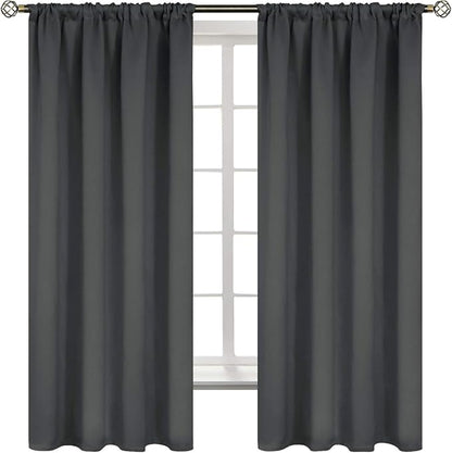 BGment Pocket Bedroom Curtains 63 Inch Long Dark Grey, Room Darkening Thermal by BGment