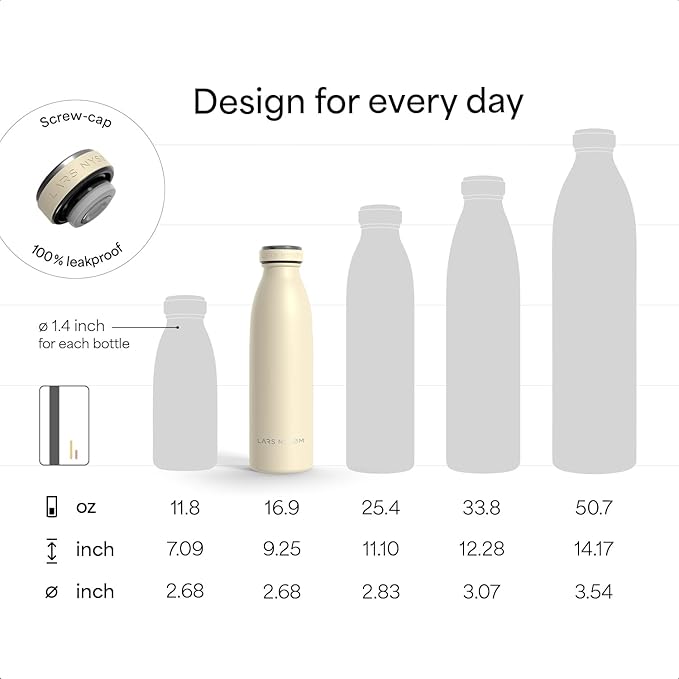 LARS NYSØM Stainless Steel Insulated Water Bottle 12oz 17oz 25oz 34oz 51oz | Insulated Thermo Flask for Hot and Cold Beverages | Leakproof Drinking Bottle (Pine Green, 17oz)