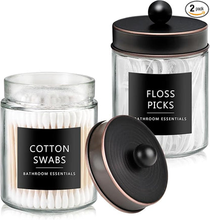 SheeChung 2-Pack Qtip Holder Dispenser-Glass Apothecary Jars by SheeChung