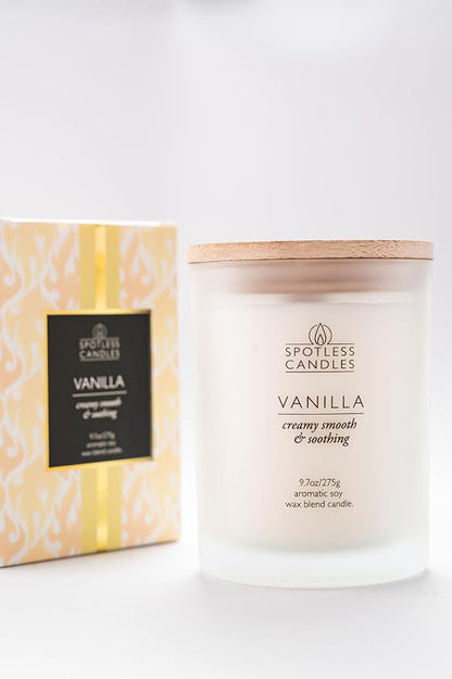 Vanilla Candle - 9.7 oz /275g Vanilla Scented Candle in Cream Frosted Glass Jar - Image 8
