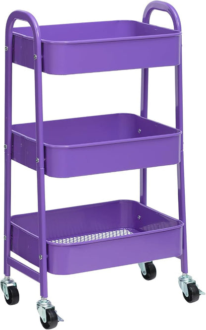 AGTEK Makeup Cart, Movable Rolling Organizer Cart, 3 Tier Metal Utility Cart by AGTEK