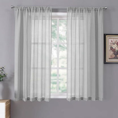 Tollpiz Short Sheer Curtain Linen Textured Living Room Curtains Sheer Light by Tollpiz