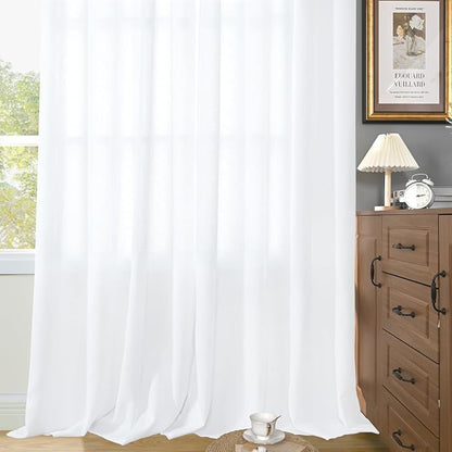 YoungsTex White Linen Semi Sheer Curtains - Image 6