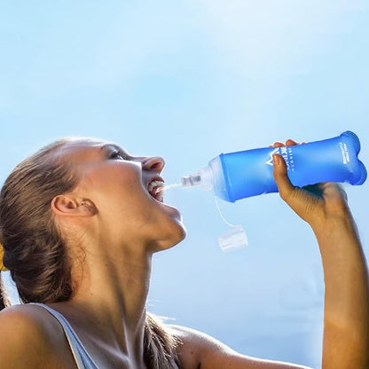 TRIWONDER TPU Soft Folding Water Bottles BPA-Free Collapsible Flask for Hydration Pack - Ideal for Running Hiking Cycling Climbing (450ml/15.22oz - Pack of 2)