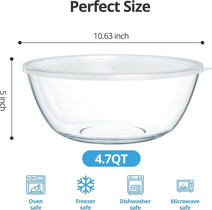 4.7 Qt Extra Large Glass Mixing Bowls Clear Glass Salad Cooking Bowls - Image 2
