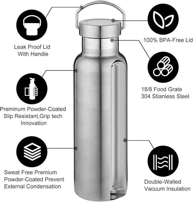 Neihepal 20 oz Insulated Water Bottles Bulk 8 Pack, Stainless Steel Double Wall - Image 3