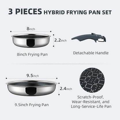 Ciwete Hybrid Non Stick Frying Pans Set 3-Piece, 8 & 9.5 Inch Tri-Ply Stainless - Image 2