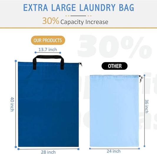 Extra Large Laundry Bag With Handles, Heavy Duty, Travel Laundry Bag for Dirty Clothes, 28" x 40" (Blue)