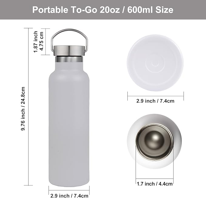 Neihepal 20 oz Insulated Water Bottles Bulk 2 Pack, Stainless Steel Double Wall - Image 5