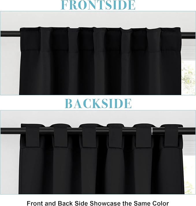 RYB HOME Small Window Curtains Blackout, Privacy Thermal Insulating Drapes for Bedroom Bathroom Basement Cafe Classroom Window Decor, W 34 x L 45 inches, Black, 2 Panels