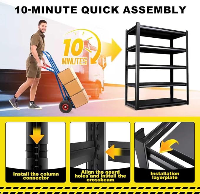 Set of 5 71"H Garage Shelving-2050LBS 5 Tier Storage Shelves, Adjustable Heavy - Image 7