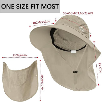 Rosoz Sun Hat for Men Women with Neck Flap,Wide Brim UPF50+ Fishing Hat with Detachable Face Cover Outdoor Sun Protection Hat