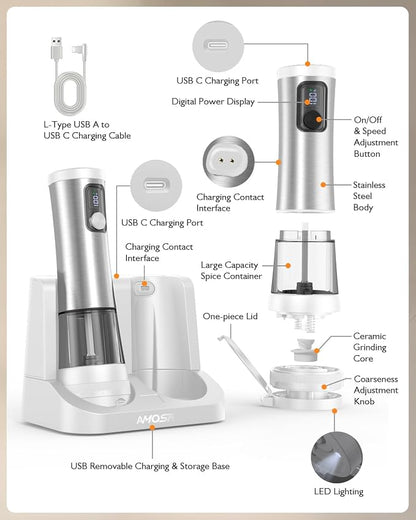 Electric Salt and Pepper Grinder Set, Upgraded 2-Speed Setting, External 5 - Image 7