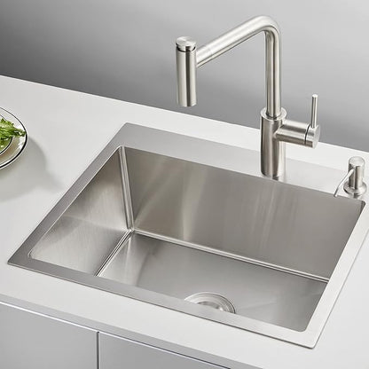 POPFLY 20×16 inch Drop In Kitchen Sink, 18 Gauge Stainless Steel Overmount Single Bowl Small Prep Bar Sink, Top mount Handmade Utility Deep Sinks with 2 Holes, Brushed Nickel