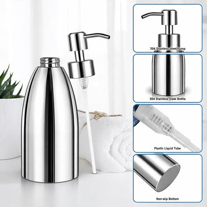 304 Stainless Steel Soap Dispenser 16oz Rust-Proof Liquid Soap Pump Bottle - Image 3