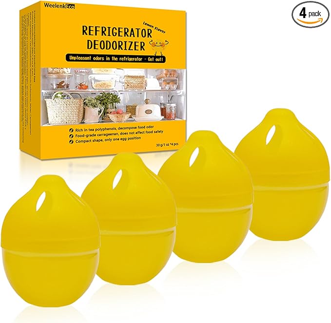 Refrigerator Deodorizer, Fridge Deodorizer More Effective Than Baking Soda, Refrigerator Odor Absorber for Refrigerator Freezer and Freezer Compartments, Natural Gel，(4 Pcs/Lemon Flavor)
