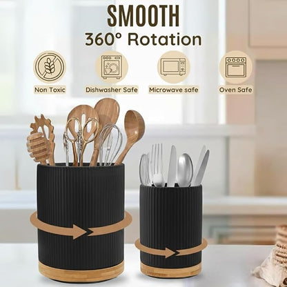 2 Pack Ceramic Utensil Holder, 7.3"+5.4" Large kitchen utensils holder - Image 2