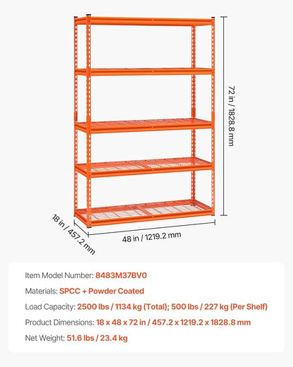 VEVOR Storage Shelves, 2500 lbs, 5 Tier Heavy Duty Garage Shelving, - Image 3