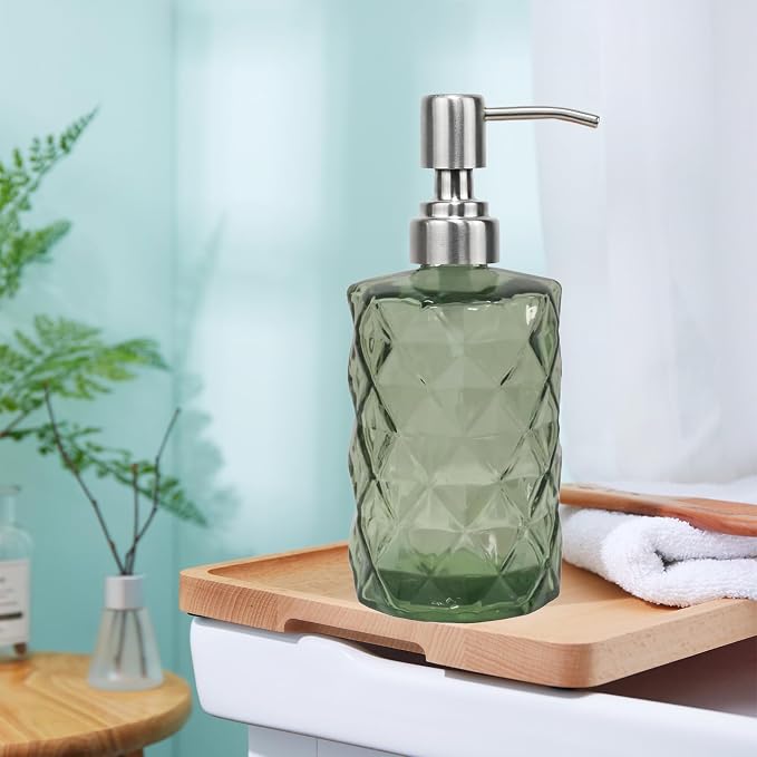 12Oz Green Glass Soap Dispenser - Image 4