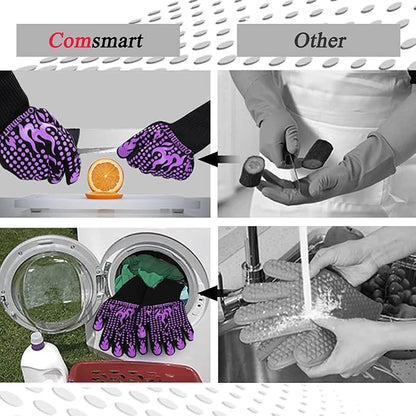 Comsmart BBQ Gloves, 1472 Degree F Heat Resistant Grilling Gloves Silicone - Image 5