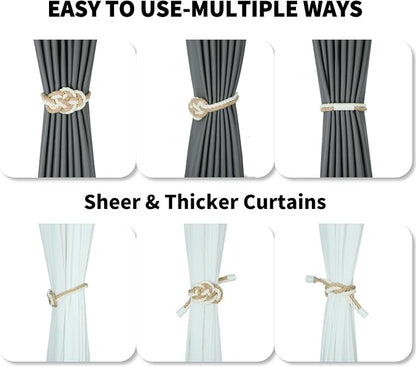 4 Pack Natural Jute Magnetic Curtain Tiebacks, Boho Rustic Style Decorative - Image 4