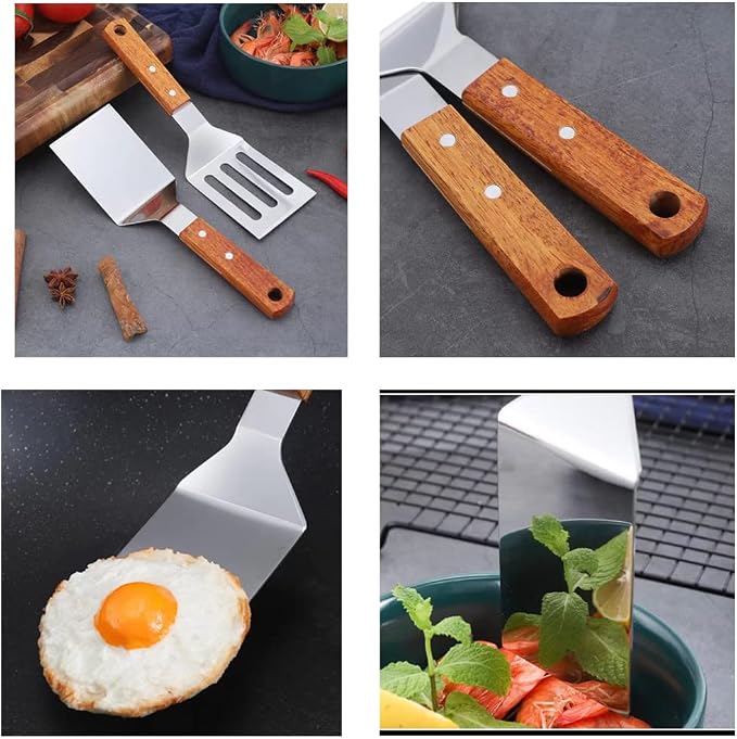 KLAQQED 2 PCS Metal Spatula for Cast Iron Skillet, Stainless Steel Grill - Image 4